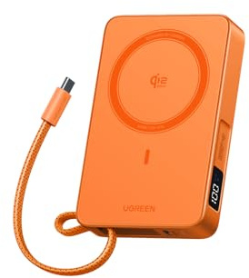 UGREEN Magflow Qi2 25W Power Bank Magsafe 10000mAh USB C PD 30W (Naranja) | Batería Externa Magnético Cargador Inalámbrico Carga Rápida con Ecran Digital Compatible con iPhone 17 16 15 14 13 12