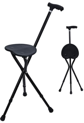 Bastone da passeggio pieghevole con sedile e luce, regolabile in altezza da 71 cm a 81 cm, sgabello pieghevole 2 in 1 per anziani e adulti, capacità 199,6 kg, sedia in alluminio con pietra per terapia