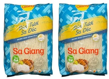 Sa Giang Vermicelli di Riso Vietnamiti – Sa Dec Rice Vermicelli – Spaghetti di Riso Sottili – 400 g – Vegan – Ideali per Pho, Insalate e Wok – 2 porzioni