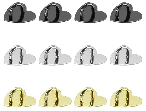 sourcing map 12Pcs Phone Ring Holder (1x0.9 Inch) - Adhesive Heart Shaped Phone Finger Grip Hook Smartphones Keychain Ring Charm Loop for DIY Tablet Case Accessories, Silver/Black/Gold