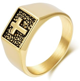 TIEHOKTW Hochzeitsring für Männer, Eheringe 10MM Edelstahl Kreuz Verlobungsringe Freundschaftsringe Silber/Gold/Schwarz Siegelring mit Gravur Herrenringe Modeschmuck Größe 54-70