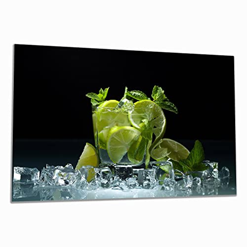 Wallario Herdabdeckplatte/Spritzschutz aus Glas, 1-teilig, 80x52cm, für Ceran- und Induktionsherde, Mojito - Cocktail mit Limetten, EIS und Minze