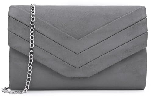 Milisente Damen Wildleder Clutch Umschlag Crossbody Abendtasche Handtasche | V-förmige Lasche aus Veloursleder. Inkl. abnehmbarer Kette für Schulter & Hand. Mit Magnetverschluss