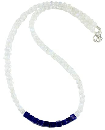 Regenbogen Mondstein mit Lapis kette,edelsteinkette,Collier,Halskette,Blau,Damen