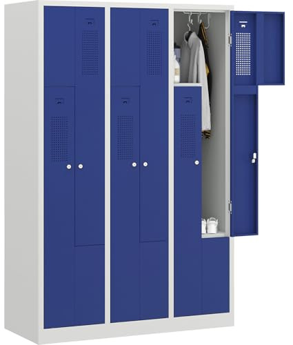 EUROKRAFT | Vestiaire à Portes en Z Amsterdam | 3 Compartiments | Gris Clair/Bleu Gentiane | Largeur 1185 mm