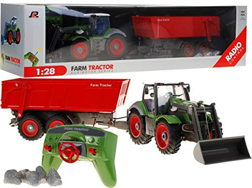 BSD R/C Ferngesteuertes Auto Bauernhof Fahrzeuge - Grün Traktor mit Rot Anhänger 2.4 GHz 1:28