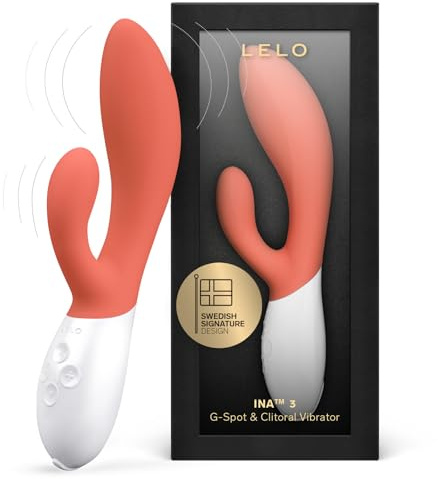 LELO INA 3 Vibratore Donna Rabbit con 10 Modalità di Vibrazione, Sex toy con Stimolatore Clitorideo Femminile, Vibratori Donna, Sex Toys Impermeabili, Vibratori Clitoride Donna, Coral Red