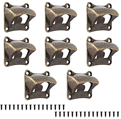 Riveryy Apribottiglie da Muro,8 Pezzi Cavatappi a Muro,Apribottiglie da Parete in Metallo,Apribottiglie da Parete Stile retrò,Apribottiglie da Parete con Viti per Bar,Ristoranti,caffè,Cucine(Bronzo)