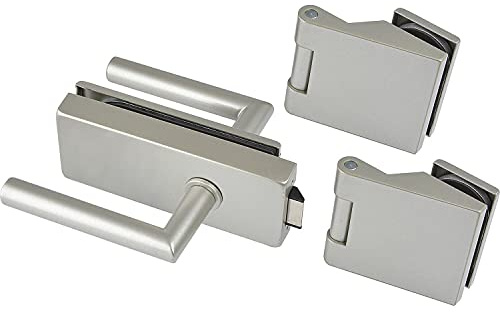 Dorma Glas Glastürgarnitur Glastürschloss Classic unversperrbar + Türband für Glastüren und Drückerpaar (Türgriff) L-Form, Aluminium Edelstahl Effekt