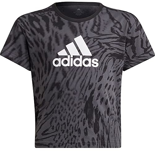 Adidas Girls T-Shirt (Short Sleeve) G Fi AOP Tee, Grey Six/Black/White, HN1060, 152