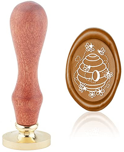 craspire Wachssiegelstempel Wabensiegelwachsstempel Biene Oval 20 × 30 mm Abnehmbarer Messingkopf Siegelstempel Mit Holzgriff