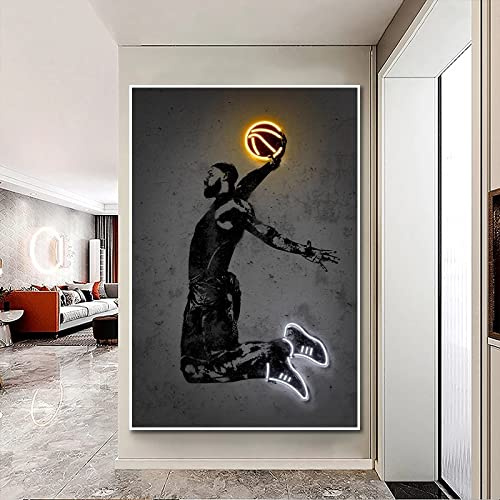 YHXCT Neon Art Poster Print - Sport Malerei Basketball Star Dunk Bilder für Wohnzimmer & Jungenzimmer - Kunstdruck Wandtattoo - 50x70cm