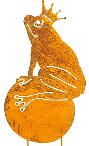 Blümelhuber Frosch Figur Froschkönig auf Kugel in Zauberhafter Rostoptik Gartenstecker Rost - Gartendeko Metall