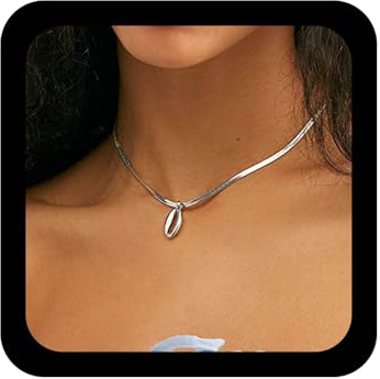 Allereya Vintage Puka Shell Collier ras du cou en argent avec pendentif en coquillage cauris Chaîne Punk Collier chaîne serpent Collier d'été coquillage cauri Bijoux pour femmes et filles (Argent)