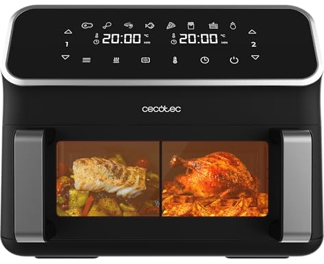Cecotec Friggitrice Digitale ad Aria 9L con Finestra Cecofry Panoramic 9000. Air Fryer 2700W, Parete Divisoria Mobile, Doppia Temperatura, 80-200 ºc, 8 Modalità, Pannello a Sfioramento Multifunzione
