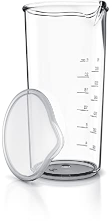 Arendo - Measuring jug 600 ml with Measurements displayed, Mixing Jug, Blender Beaker with lid, 20 oz, Transparent Measuring Cup, Ideal for Hand Blender and Handheld Milk frother, Plastic
