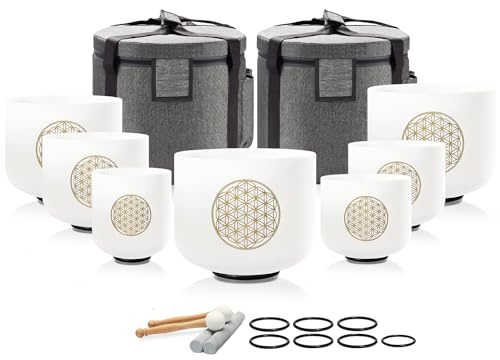 Lycrystal Set of 7 432Hz Chakra Singing Bowls, 6-12 Inch Singing Bowl, Meditation Sound Bowl for Healing, 2 Free Carrying Bags.