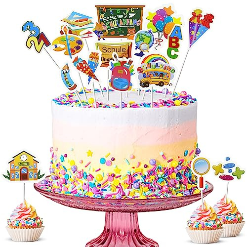 Tortendeko Einschulung, Kuchendeko Schulanfang für Schulkind Mädchen Junge, ABC 123 Schultüte Kuchendeko, Schulanfang Cupcake Topper, Schuleinführung 1. Schultag Schulstart Party Deko