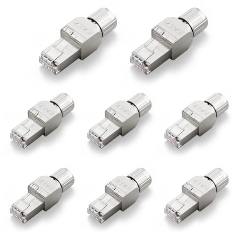 VCELINK RJ45 Stecker Cat7 werkzeuglos, geschirmt, PoE-kompatibel, Netzwerkstecker Cat7/Cat6a, 10 Gbit/s, Metalllasche, geeignet für Heimnetzwerk & Büro, für 22–24 AWG Kabel, 8 Stück