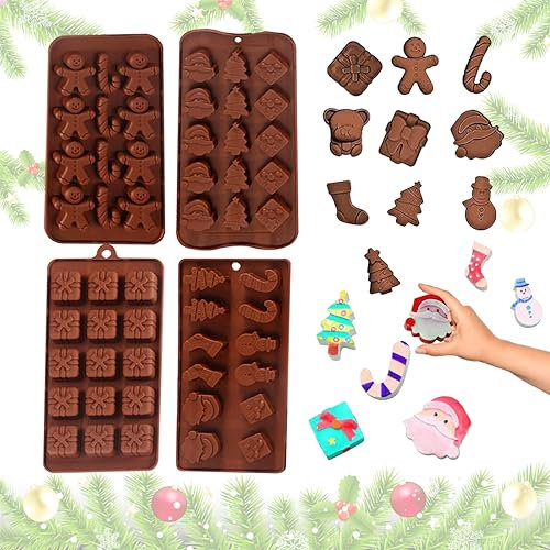 4 Stück Silikon Pralinenform, Silikon-Formen für Weihnachten, Weihnachten Schokoladenformen, Seife Silikonform, 3D Backformen, Antihaft Backform, für Süßigkeiten Gelee Pudding Schokolade Muffin