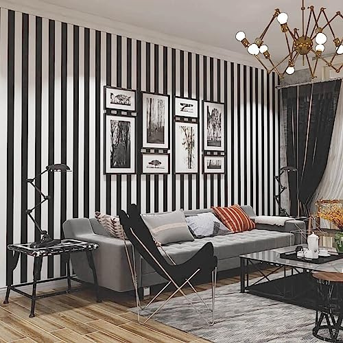 Qianglive Papel tapiz de rayas blancas y negras de 17.7 x 120 pulgadas, autoadhesivo, extraíble, impermeable, para paredes, moderno, extraíble, película de vinilo