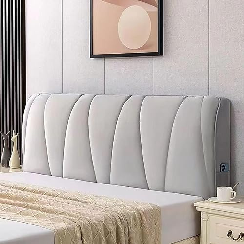 DEVINK Multifunktional Bett Kopfteil Dreieck Gepolstert, Dekorativ für, Ergonomie Rückenlehne Wandkissen, Tragbar Kopfstütze Wandschutz, mit Abnehmbarem Bezug Grau Kordsamt(200×60cm,Shallow Gray)