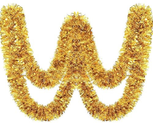 SECALIFE Lametta natalizia dorata, 10 metri, lucida, metallica, ritorta, decorazioni da appendere per albero di Natale, matrimonio, accessori per feste