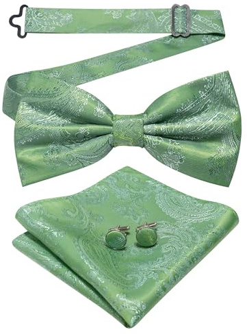 JEMYGINS Herren Fliege mit Cashewblütendesign Retro-Design mit Manschettenknöpfen und Einstecktuch