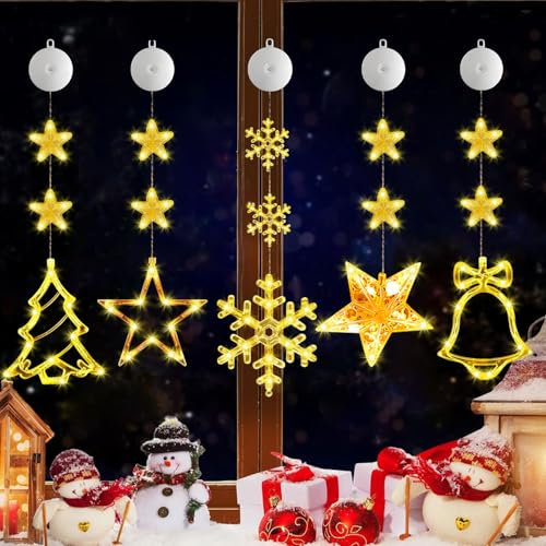 Weihnachtsbeleuchtung Fenster Innen,5 Stück LED Hängenden Fensterlicht,Hängende Innen Fenster Leuchte,Fensterlichterketten Weihnachten,Weihnachten Dekorative Fenster Licht,Weihnachtsdekoration Lichter