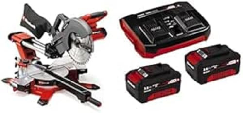 Einhell Akku-Zug-Kapp-Gehrungssäge TE-SM 36/10 L Li Power X-Change (36 V, 254 mm Sägeblatt, 3800 min^-1, Schnittlinien-Laser, inkl. 2x 3,0 Ah Akku und Twincharger)