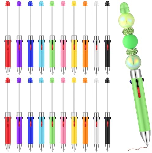 KAHEIGN 20Pcs Kugelschreiber 4-in-1 Multifarbe Kugelschreiber, 15cm Perlenstifte Kugelschreiber mit Einziehbaren 0,7mm Minen, Schreibwaren Geschenk für Büro oder Schulbedarf