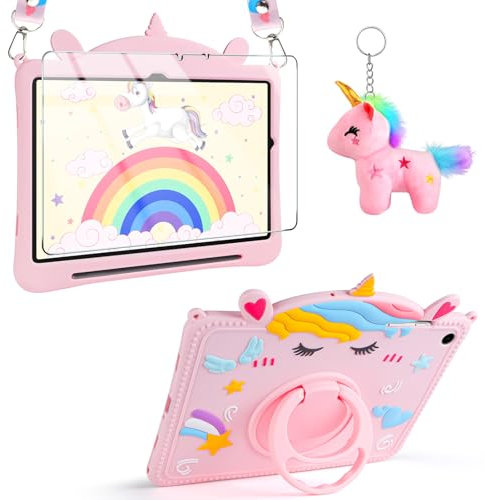 SEUMOO for Samsung Galaxy Tab A9 Plus Case 11 Inch Kids Girls for Samsung A9 Plus Tablet Cover with Screen Protector Shoulder Strap Stand Soft Silicone Protective Case Galaxy Tab A9+ Plus Pink