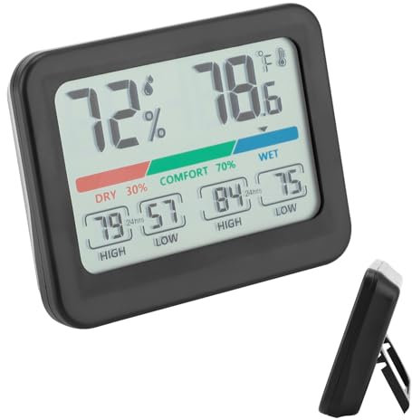 Thermomètre d'intérieur hygromètre grand écran LCD numérique avec moniteur de température précis avec horloge et affichage confort pour la maison, le bureau, la serre, la cave, la chambre de bébé