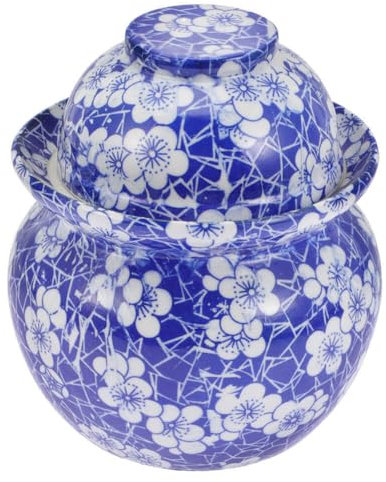 ABOOFAN Einmachglas aus Keramik Blaues Und Weißes Porzellan Gärglas Weinkrug Chinesische Chinoiserie Dekorative Gläser mit Deckel zum Einlegen von Kimchi Sauerkraut U. a