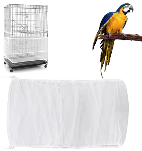 AFCJLTO Vogelkäfig Abdeckung mit Samenfänger und Schutznetz aus Nylon Mesh,Schutznetz für Vogelkäfig, Geeignet für Käfige mit einem Umfang von 140-220cm