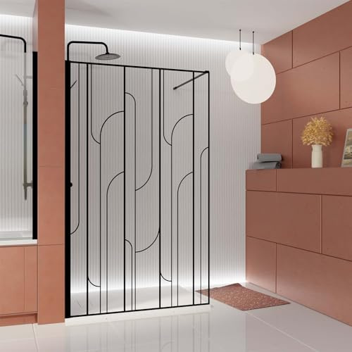 Paroi de douche à l'italienne 120x195cm Sérigraphie Art Déco Arrondie - Noir Mat - GATSBY