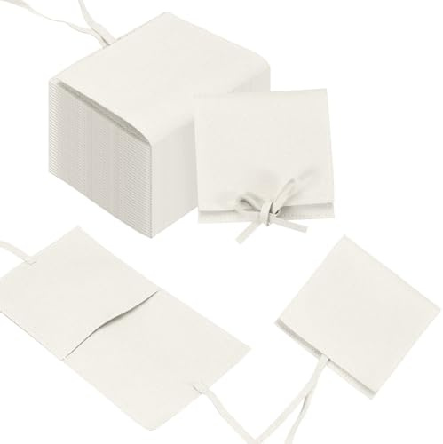 QUARKZMAN 40pz Sacchetto per Gioielli Microfibra 3,1 × 3,1, Mini Sacchetto Confezionamento Gioielli con Laccio per Sacchetto Regalo Gioielli Piccoli Collana Orecchini Bracciale, Bianco