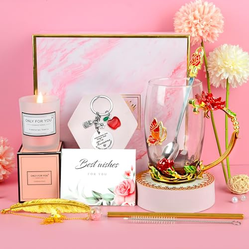 COYBTO Tasse à Café en Verre Émaillé Avec Rose Faite à la Main - Cadeau Original pour Femme, Maman, Amies, Sœur - Idée Anniversaire