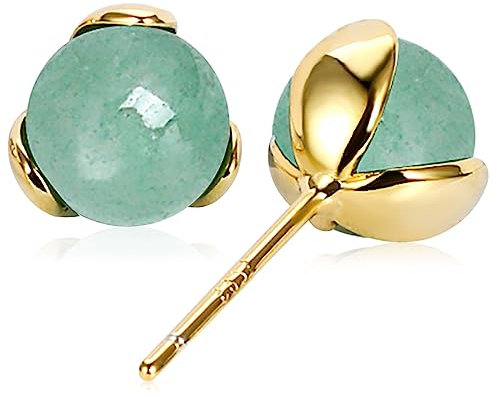 Petal Jade Stud Earrings Handmade Leaf Green Jade Earrings Stud, Sterling Silver Earrings Studs, St.Patrick's Day Ear Stud Gift for Birthday Anniversary (Gold, Petal)