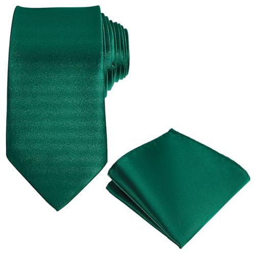 Dimeho Enfärgad satinvävd färgad färg formell slips och ficknäsduk set herr enfärgad slips och näsduk för män bröllopsfest formell affärer, gRÖN, en storlek