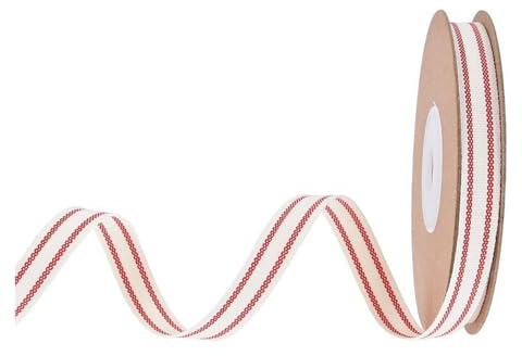 BrightGlow 10 Yards Rot-Weiß Gestreiftes Band Weihnachten Geschenkband Breit Streifen Bastelband Weihnachts-Grosgrain-Stoffband Streifen Geschenkband Xmas Satinband Schleifenband Rot 10mm