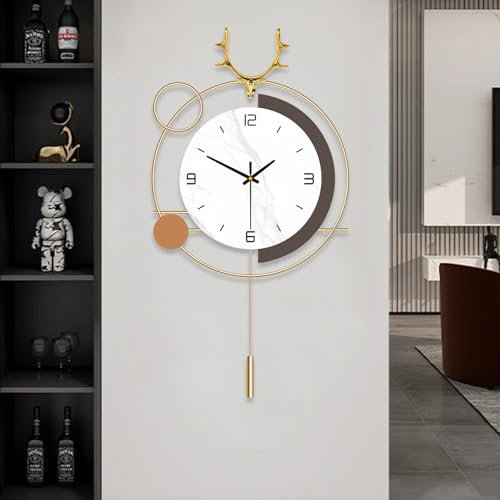 EMITDOOG Large Wall Clocks for Living Room Decor Modern Pendulum Wall Clock Silent Quartz Metal Deer Clock Wall for Bedroom Kitchen Office Wall Decor for Home Indoor 13 * 25 Inch Orange