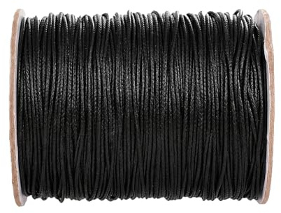175 Meter Schwarze, gewachste Kordel, 1,5 mm, Schmuckherstellung, vielseitig, gewachst, Perlenfaden für Makramee-Armbänder, Halsketten und Bastelarbeiten