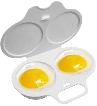 Microwave Egg Poacher, Reusable Poached Egg Maker Microwave Egg Cooker, Egg Poacher Cups, 2 Cavity Nonstick Poached Egg Maker with Lid,Double Cups Egg Boiler for Home Kitchen Gadgets,White (1 Pcs)