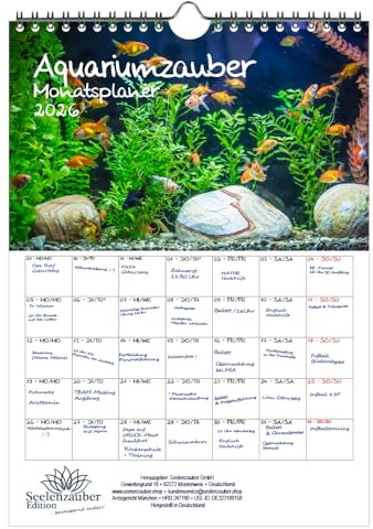 Aquariumzauber Planer DIN A4 Kalender für 2026 Tiere im Aquarium und Unterwasser - Geschenkset Inhalt: 1x Kalender, 1x Weihnachtsanhänger (insgesamt 2 Teile)