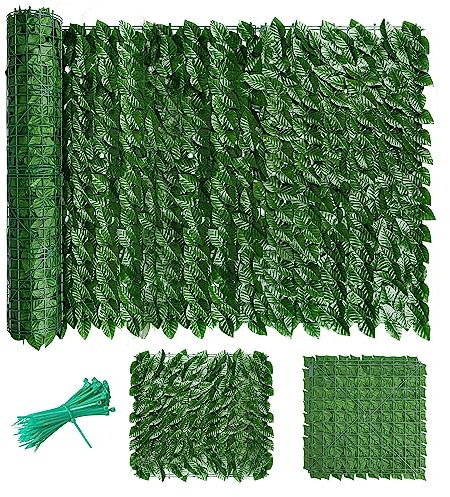 Recinzione di edera artificiale, rotolo di siepe verde per balcone, terrazza e patio, resistente allo sbiadimento UV, foglie di edera finte per decorazioni esterne e giardino (dimensioni: 2 x 6 m)