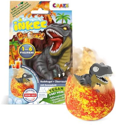 INKEE Bombe da bagno bambini con dinosauro sorpresa, bath bombs 100g profumo pesca e avocado, bombe bagno bambini naturali e idratanti
