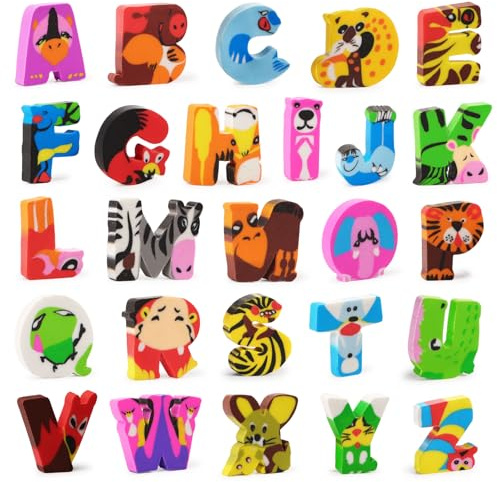 MEJOSER 26 Stck. Radiergummi Kinder A-Z Buchstaben Tiere für Schule Kindergarten 1. Klasse Adventskalender Füllung Weihnachtsgeschenke Lustige Kleine Geschenke für Kinder Mitgebsel Kindergeburtstag