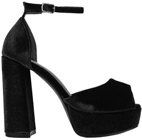 BOSANOVA Sandalias de Fiesta para Mujer en Terciopelo con Plataforma Delantera y tacón en Bloque. Cierre de Pulsera con Hebilla al Tobillo y talonera. Calzado para Mujer Negro 39