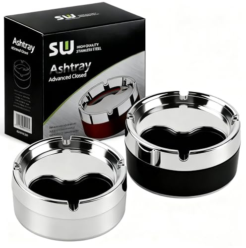 Qibivfo 2 Pièces Cendrier Rotatif,Cendrier Coupe Vent D'extérieur, pour une Utilisation Intérieure et Extérieure, (15 * 10 * 5cm) Noir et Blanc